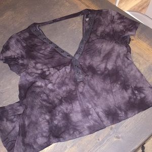Tye-Dye American Eagle Top with button up V Neck